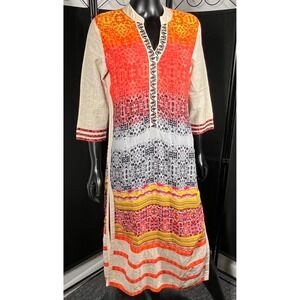 Neerus Tunic Dress Colorful Print Mandarin‎ Collar 3XL